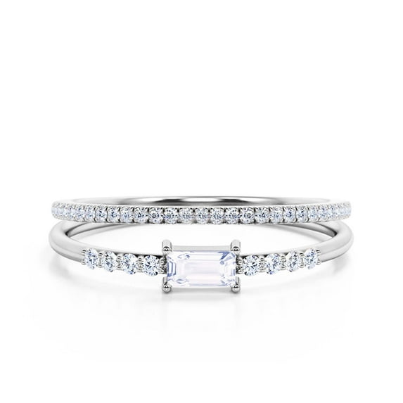 Art Deco Minimalist 1.25 Carat Emerald Cut Diamond Moissanite Engagement Ring, Wedding Ring in 10k Solid White Gold, Gift For Her, Promise Ring, Anniversary Gift, Minimal Design, Bridal Rings Set