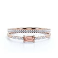 thumbnail image 1 of Art Deco Minimalist 1.25 Carat Emerald Cut Morganite And Diamond Moissanite Engagement Ring, Wedding Ring in 10k Solid Rose Gold, Promise Ring, Anniversary Gift, Minimal Design, Bridal Rings Set, 1 of 3