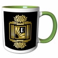 thumbnail image 1 of 3drose, Art Deco Monogram Letter R- Gold Effect and White on Black Background, 11oz Two-tone Green Mug, 1 of 6