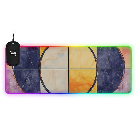 Art Deco Motifs Wireless Charging RGB Gaming Mouse Pad Large Keyboard Mat Rubber Base 13 Light Modes