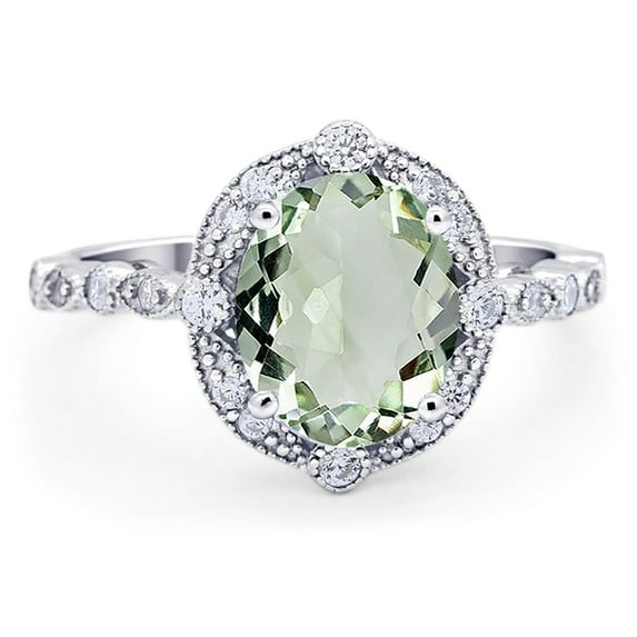 Art Deco Natural Green Amethyst Prasiolite Wedding Ring 925 Sterling Silver Size 10