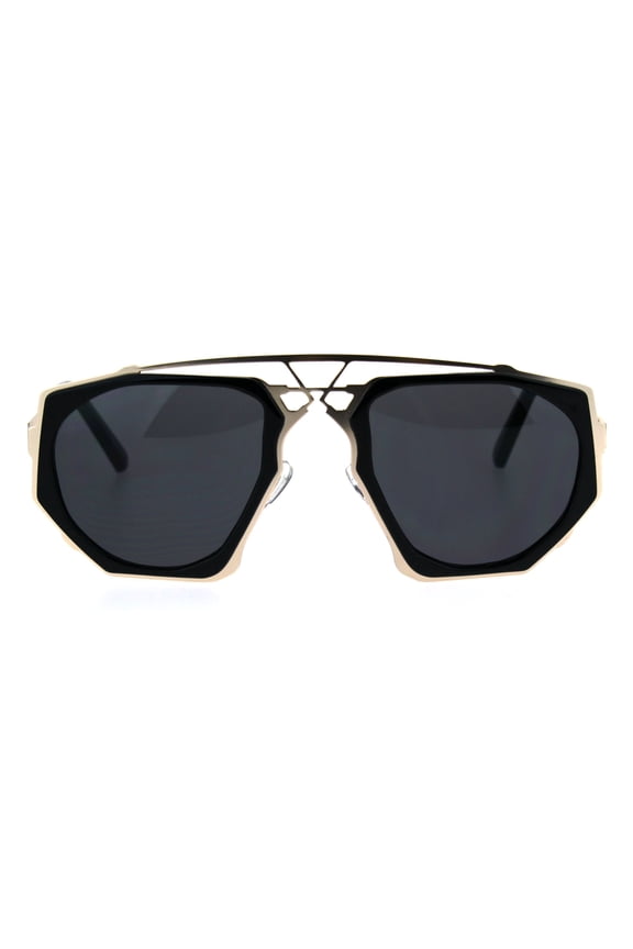 Art Deco Nouveau Funky Futuristic Racer Double Rim Sunglasses Black Gold