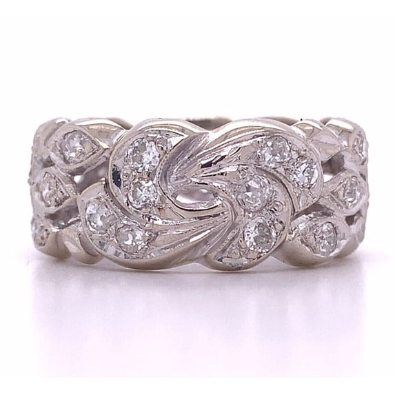 Art Deco Openwork Filigree Eternity Diamond Ring, 2.0 Ct Simulated Diamond, Luxurious Party Wear Diamond Band Ring, 925 Sterling Silver, Anniversary Band For Wife