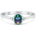 thumbnail image 1 of Art Deco Oval Engagement Ring Rainbow CZ 925 Sterling Silver Size 10, 1 of 7