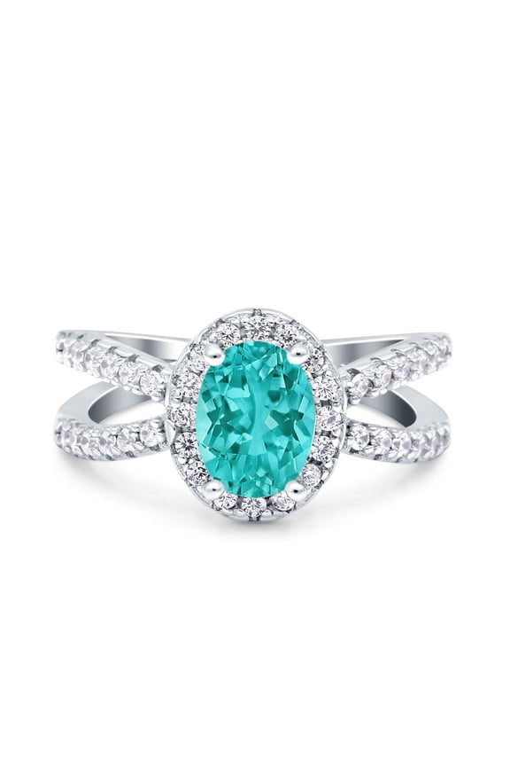 Art Deco Oval Ring Paraiba Tourmaline CZ 925 Sterling Silver Size 6
