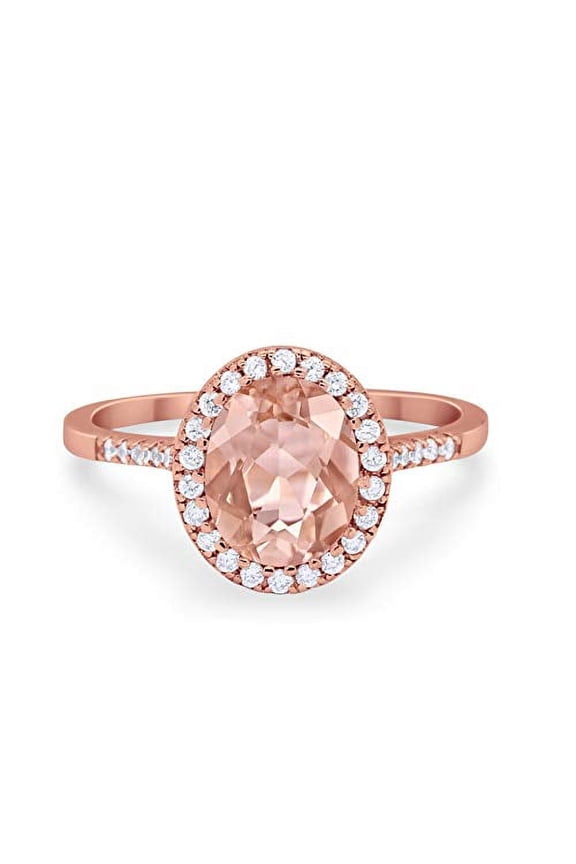 Art Deco Oval Ring Rose Tone Morganite CZ 925 Sterling Silver Size 7
