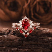 Art Deco Oval Shaped Ruby & Diamond Engagement Ring Set in 14k Rose Gold Vermeil - Delicate Diamond Cluster Ring For Womens