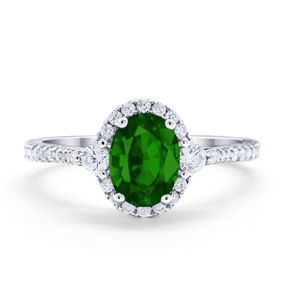 Art Deco Oval Wedding Engagement Ring Simulated Green Emerald CZ 925 Sterling Silver size 9
