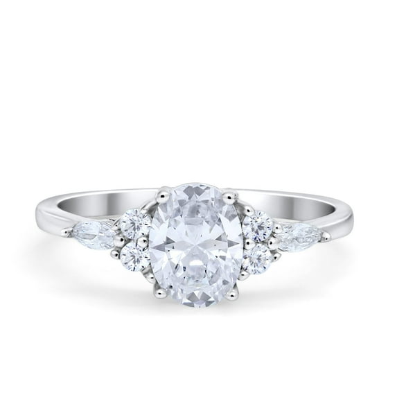 Art Deco Oval Wedding Ring Marquise Simulated CZ 925 Sterling Silver size 8