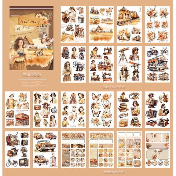 Art Deco Palace Style Sticker Book - Vintage Travel Character PET Stickers for Journals and Crafts