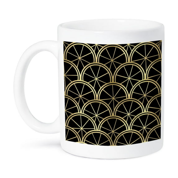 3dRose, Art Deco Pattern Black and Gold, 11oz Mug