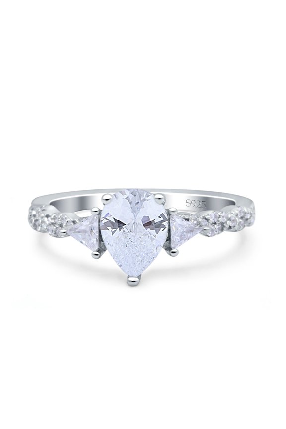 Art Deco Pear Teardrop Wedding Ring CZ 925 Sterling Silver Size 10