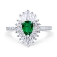 thumbnail image 1 of Art Deco Pear Wedding Ring Simulated Green Emerald CZ 925 Sterling Silver Size 8, 1 of 5