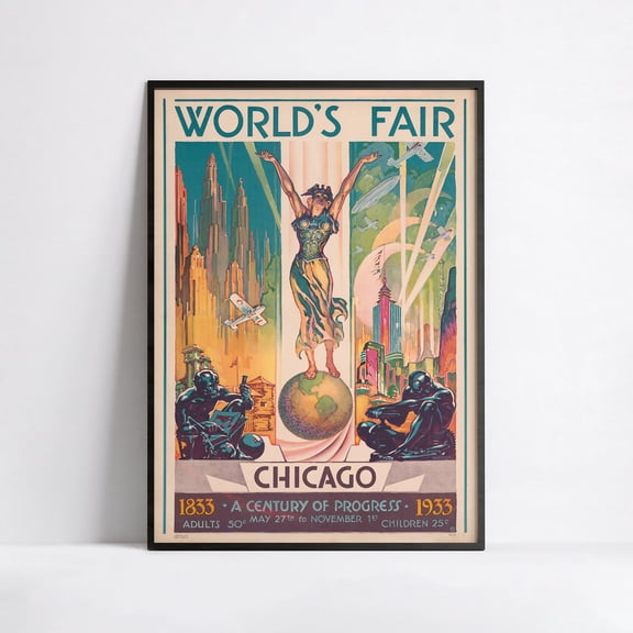 Art Deco Poster, Vintage Travel Poster, World's Fair Chicago 1833 1933, A3, A2, A1, 24x36 In, 50x70cm ..., Tourism Poster Poster, Poster Only