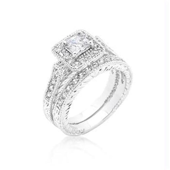Art Deco Princess Cut Bridal Set, Size : 10