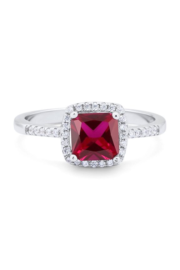 Art Deco Princess Cut Ring Ruby CZ 925 Sterling Silver Size 7