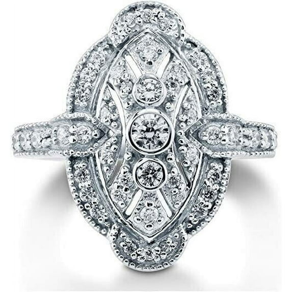 Art Deco Ring Milgrain Ring Trilogy Bezel Set Ring 14K White Gold Over 2.9 Ct Diamond