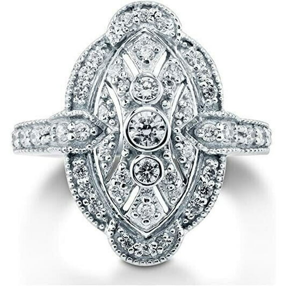 Art Deco Ring Milgrain Ring Trilogy Bezel Set Ring 14K White Gold Over 2.9 Ct Diamond