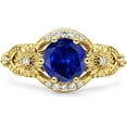 thumbnail image 1 of Art Deco Ring Sunflower Design Round Blue Sapphire Cubic Zirconia Yellow Tone 925 Sterling Silver, Size 10, 1 of 7