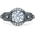 thumbnail image 1 of Art Deco Ring Sunflower Design Round Cubic Zirconia Black Tone 925 Sterling Silver, Size 9, 1 of 7