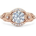 thumbnail image 1 of Art Deco Ring Sunflower Design Round Cubic Zirconia Rose Tone 925 Sterling Silver, Size 8, 1 of 7