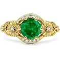thumbnail image 1 of Art Deco Ring Sunflower Design Round Green Emerald Cubic Zirconia Yellow Tone 925 Sterling Silver, Size 9, 1 of 7