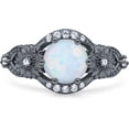 thumbnail image 1 of Art Deco Ring Sunflower Design Round White Opal Black Tone 925 Sterling Silver, Size 9, 1 of 7