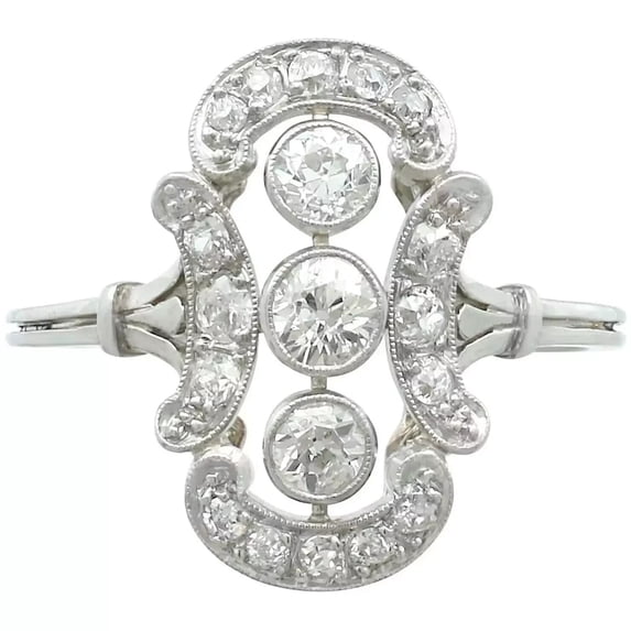 Art Deco Ring, Vertical Three Stone Ring, Bezel Set Diamond Engagement ...