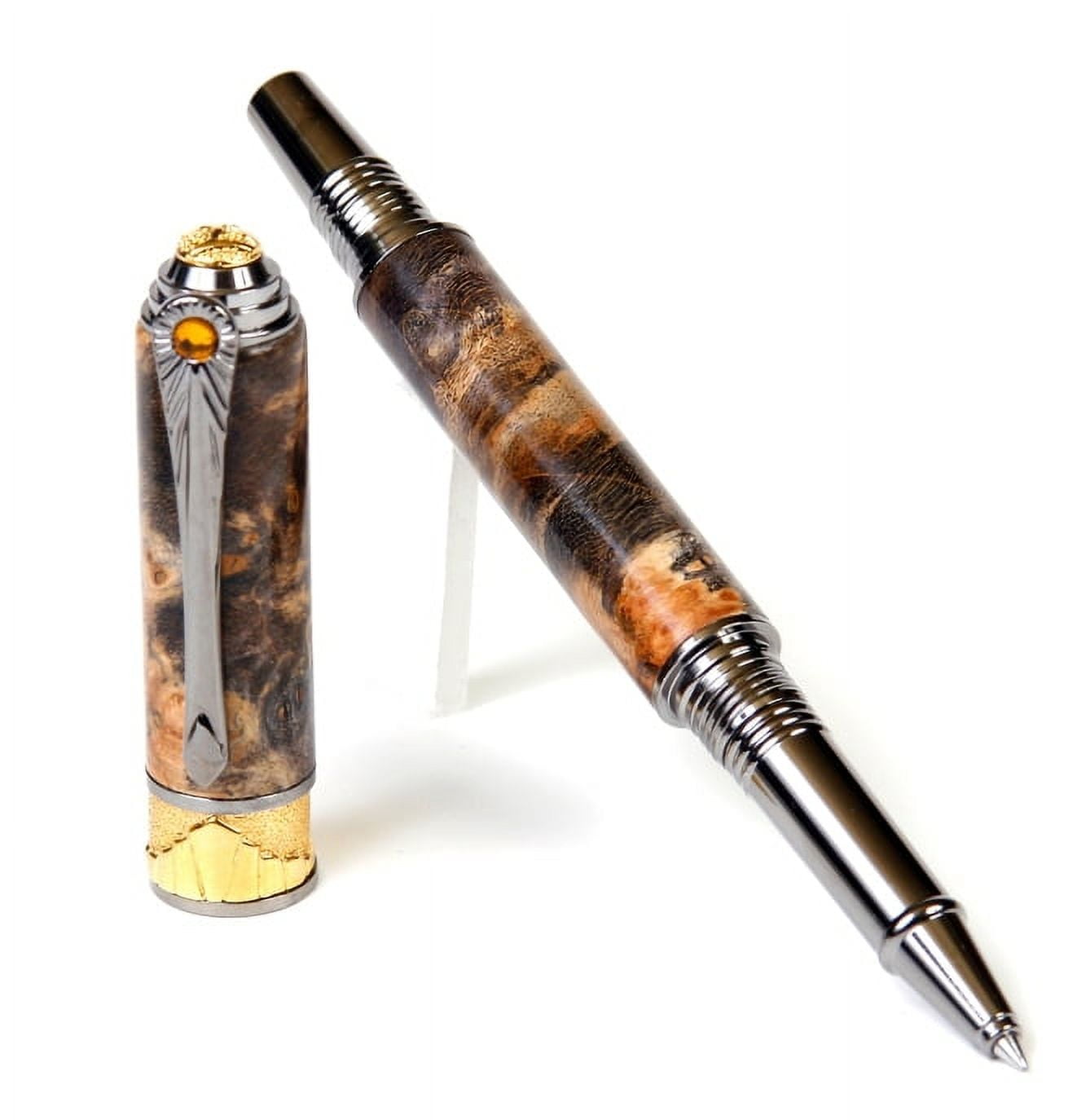Art Deco Rollerball Pen - Gray and Black Maple Burl