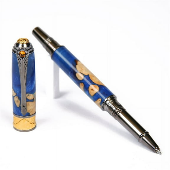 Art Deco Rollerball Pen - Midnight Raven Burl End Cap