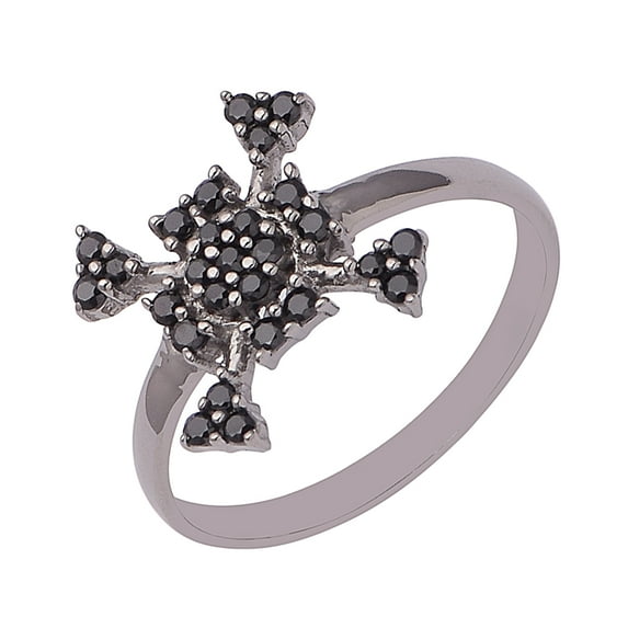 Art Deco Round Black Spinel Gemstone 925 Sterling Silver Women Valentines Day Gifts Ring US-5.5