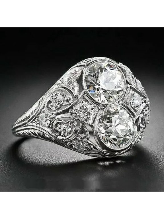 Art Deco Round Lab-Created Diamond Edwardian Wedding 14K White Gold Filled Ring