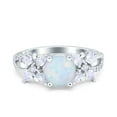 thumbnail image 1 of Art Deco Round Ring Lab Created White Opal 925 Sterling Silver Size 5, 1 of 6