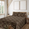 thumbnail image 1 of Ambesonne Art Deco Fitted & Flat Sheet with Shams 4 Pcs Set, Lines Geometric Abstract, Queen, Chocolate Amber and Mustard, 1 of 1