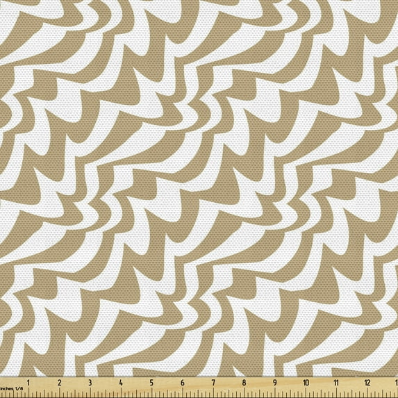 Ambesonne Art Deco Fabric by the Yard Upholstery, Vintage Irregular Waves, 3 Yards, Almond and White