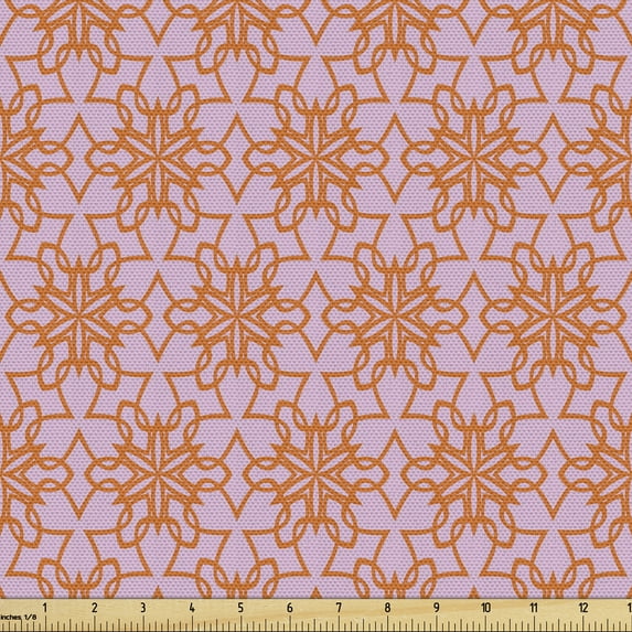 Art Deco Sofa Upholstery Fabric by the Yard, Oriental Essential Inspired Floral Pattern in Bicolour Design, Decorative Fabric for DIY and Home Accents, Pale Lilac Dark Orange by Ambesonne