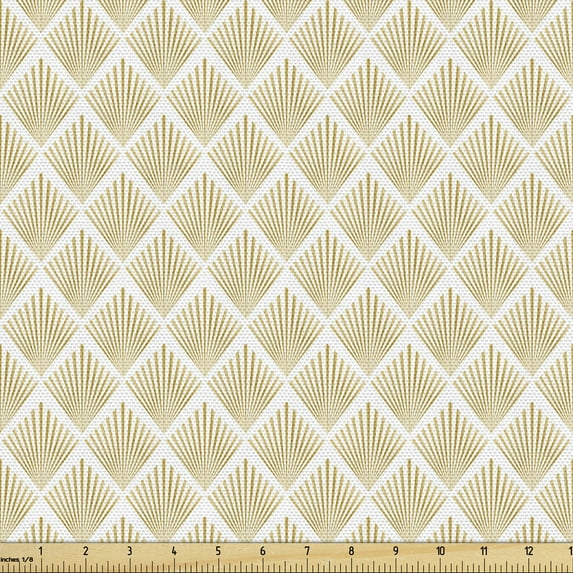 Ambesonne Art Deco Fabric by the Yard Upholstery, Diamond Shapes Retro Motif, 1 Yard, Almond and White