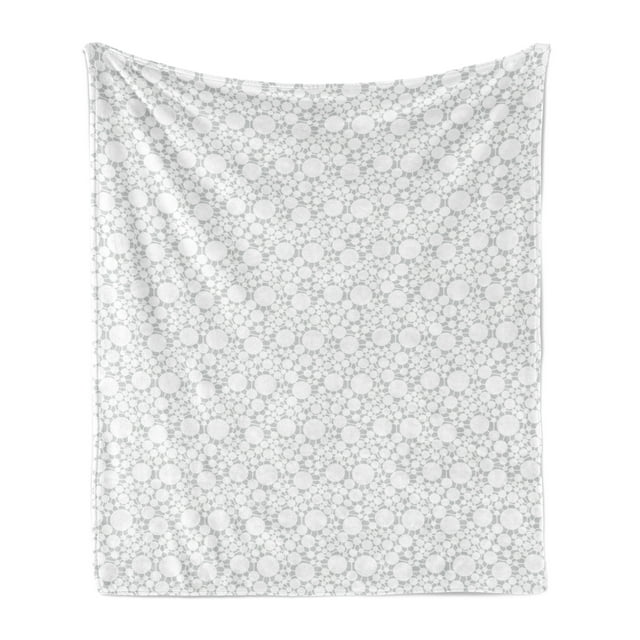 Art Deco Soft Flannel Fleece Blanket, Abstract Geometric Pattern with Modernistic Rounds and Lines Simplicity, Cozy Plush for Indoor and Outdoor Use, 50" x 70", Pale Grey and White, by Ambesonne
