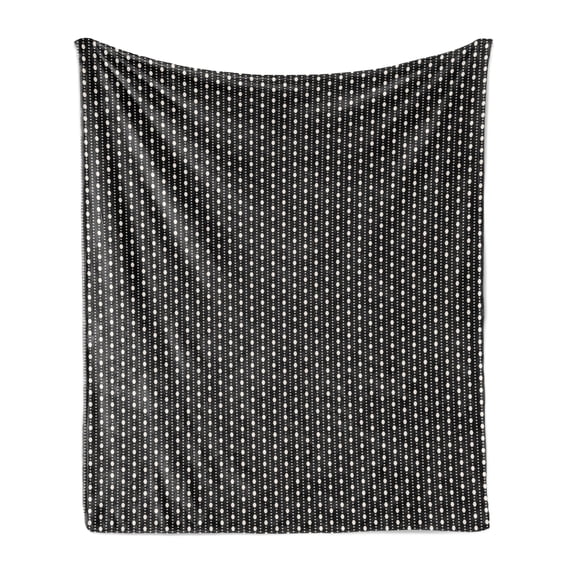Art Deco Soft Flannel Fleece Blanket, Minimalist Monochrome Pattern with Big Little Spotted Shapes on Dark, Cozy Plush for Indoor and Outdoor Use, 70" x 90", Charcoal Grey and Ivory, by Ambesonne