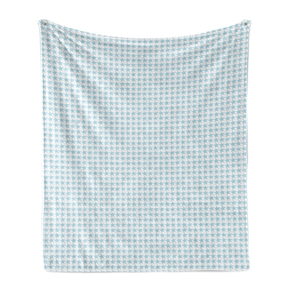 Art Deco Soft Flannel Fleece Blanket, Monochromatic Continuous Pattern with Nostalgic Star Shapes in Pastel Color, Cozy Plush for Indoor and Outdoor Use, 50" x 60", Pale Blue White, by Ambesonne