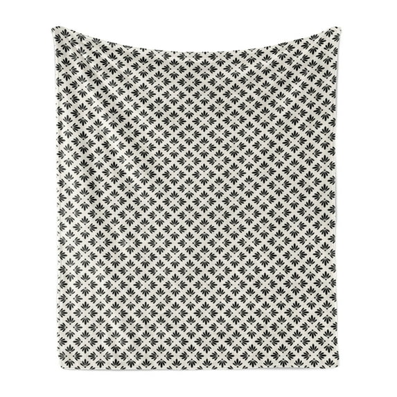 Art Deco Soft Flannel Fleece Blanket, Vintage Inspired Simplistic Floral Monochrome Pattern Cool 70s Nostalgia, Cozy Plush for Indoor and Outdoor Use, 50" x 60", Ivory Charcoal Grey, by Ambesonne