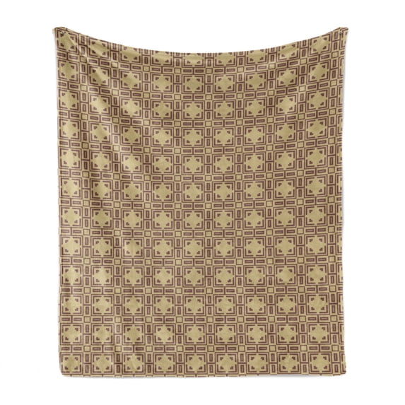 Art Deco Soft Flannel Fleece Throw Blanket, Repeating Square and Rectangle Motifs in Vintage Design Print, Cozy Plush for Indoor and Outdoor Use, 50" x 70", Pale Camel Mauve Taupe, by Ambesonne
