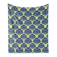 thumbnail image 1 of Art Deco Soft Flannel Fleece Throw Blanket, Repetitive Abstract Modern Age Design Ideas Bicolored Leaves Print, Cozy Plush for Indoor and Outdoor Use, 50" x 70", Yellow Blue, by Ambesonne, 1 of 5