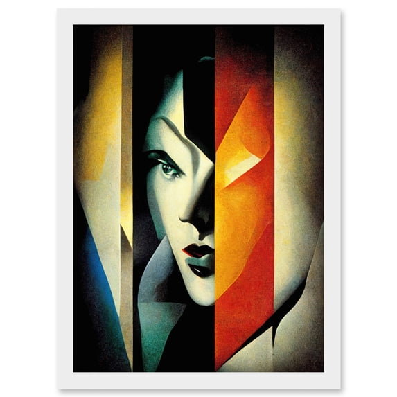 Art Deco Spy Modern Female Portrait Abstract Painting Artwork Framed Wall Art Print A4