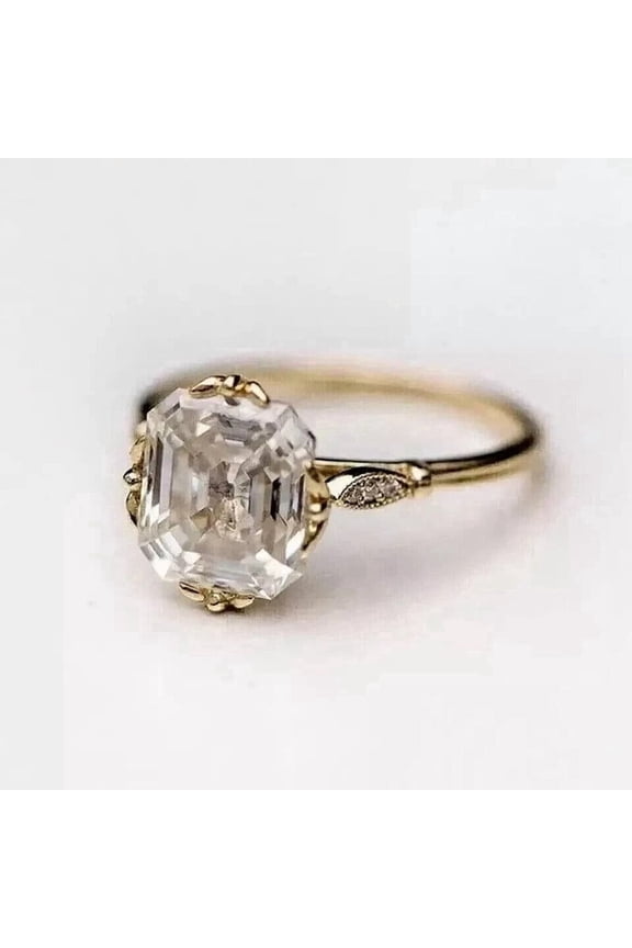 Art Deco Style 3Ct Asscher Cut Lab Created Diamond Engagement Ring 14K Yellow Gold Plated Silver