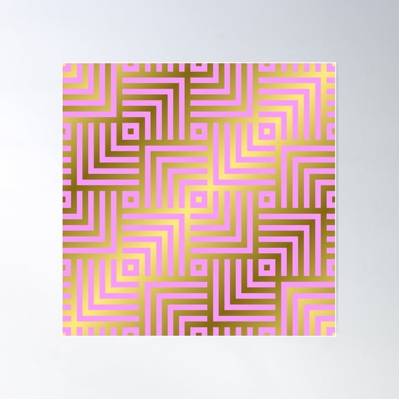 Art Deco-Style Gold-Hues And Pink Pattern Poster Wall Art, Modern Wall Decor For Living Room Bedroom, 8x12 UNFRAMED