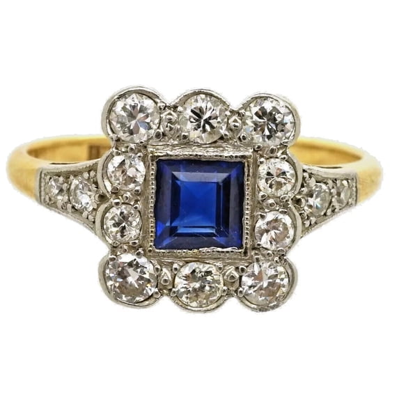 Art Deco Style Lab-Created Diamond Princess Cut Sapphire Ring 14K White Gold Plated