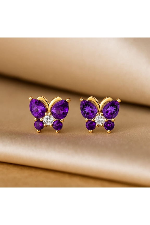 Art Deco Sun Earrings Unique Round Cut Natural Amethyst Stud Earrings Sunburst Solitaire Earrings Celestial Jewelry Anniversary Earrings