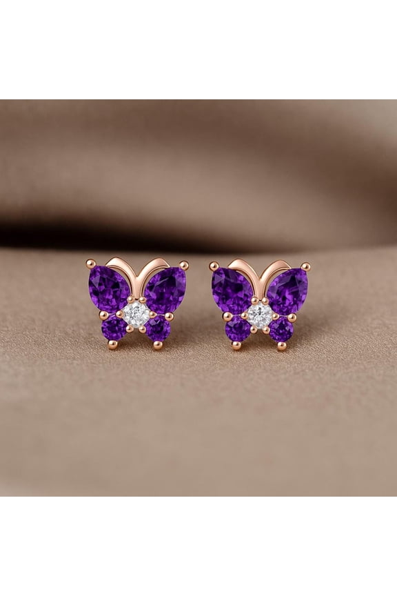 Art Deco Sun Earrings Unique Round Cut Natural Amethyst Stud Earrings Sunburst Solitaire Earrings Celestial Jewelry Anniversary Earrings