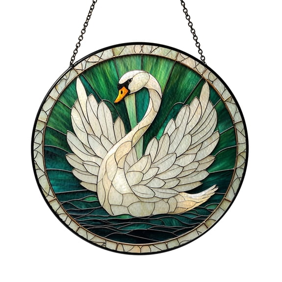Art Deco Swan Scene Window Sun Catcher, Bright Stained Glass Style Hanging Decor, Classic Decor Gift